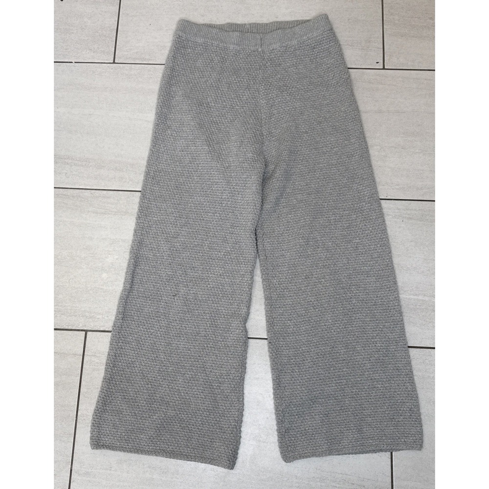 Free People Pants Womens Small Gray FP Beach Waffle Knit  Wide Leg Boho Flare